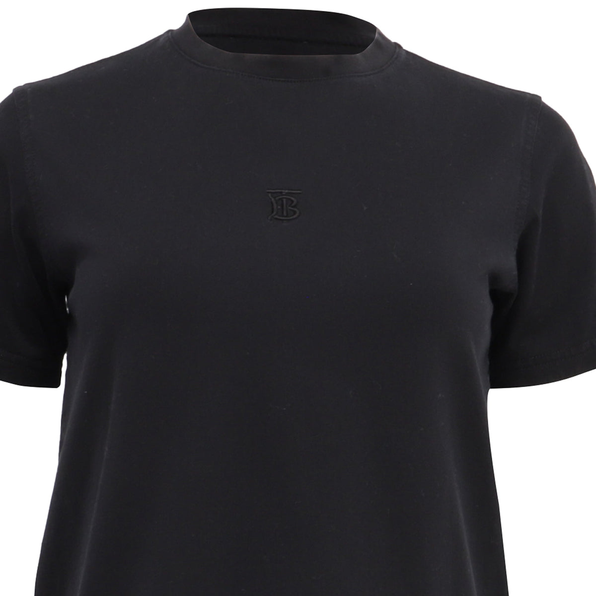 Camiseta de algodón con cuello redondo con bordado color negro