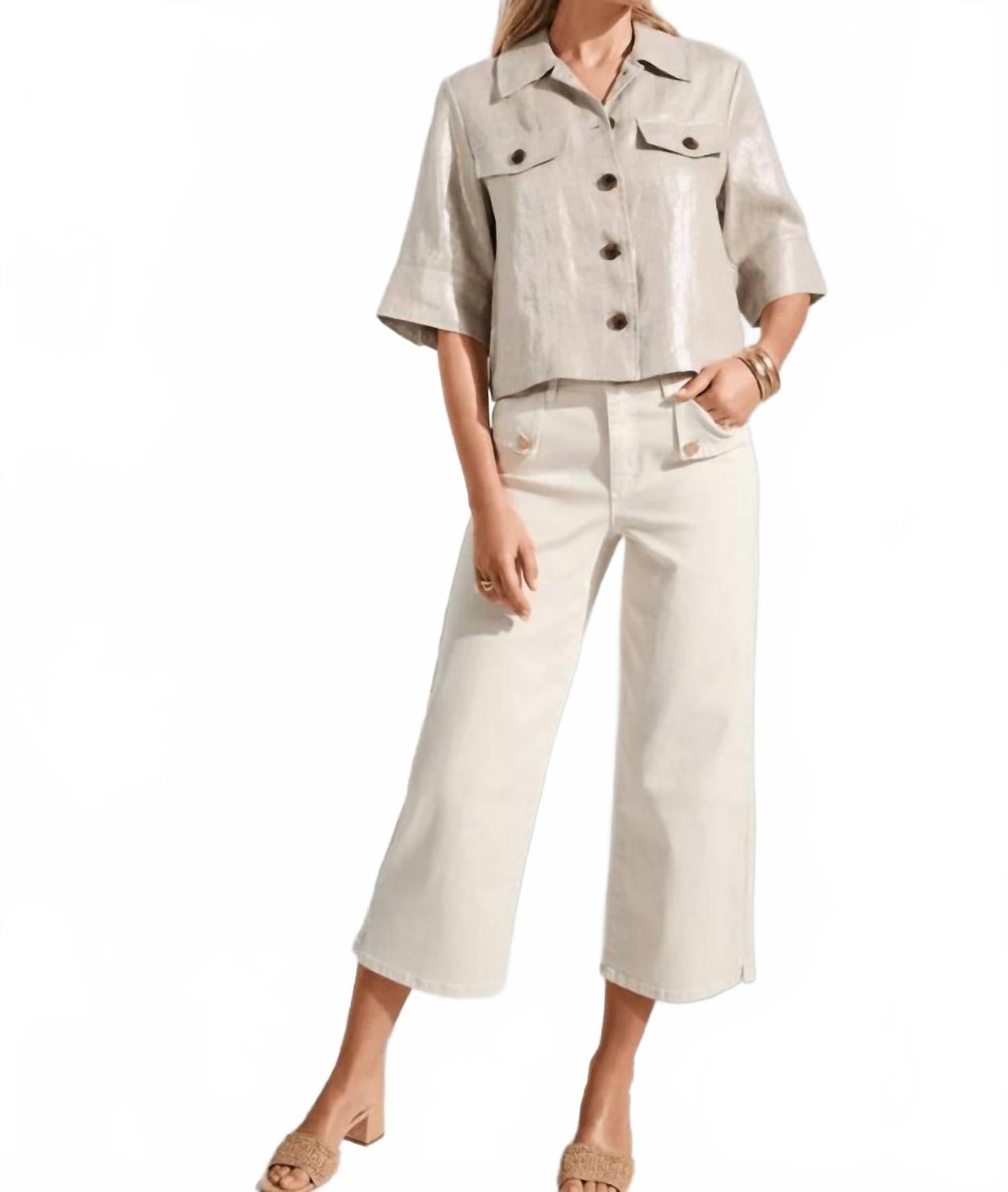 Pantalón de pierna ancha de tiro medio color beige
