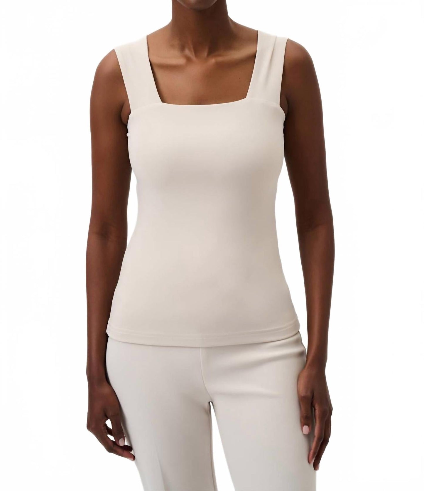 Camiseta sin mangas con escote cuadrado color beige