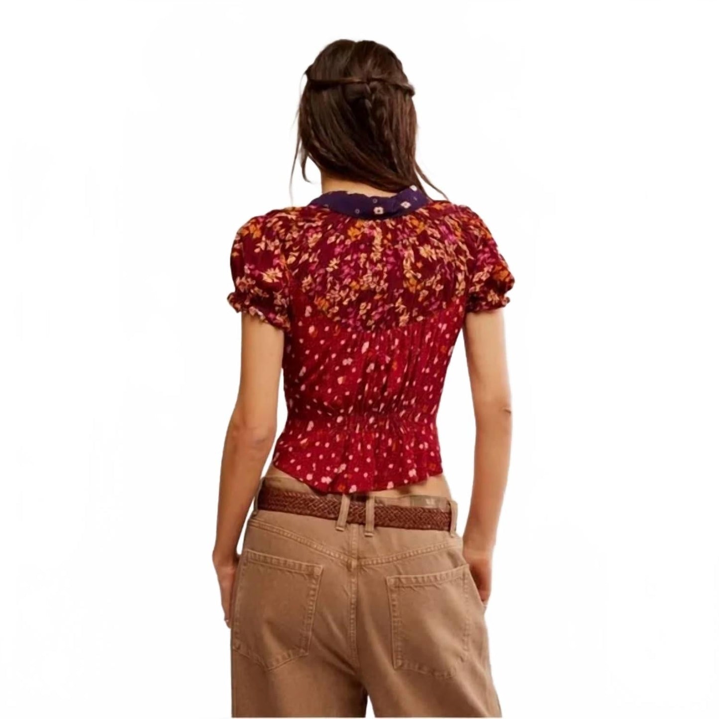 Blusa con estampado floral color rojo
