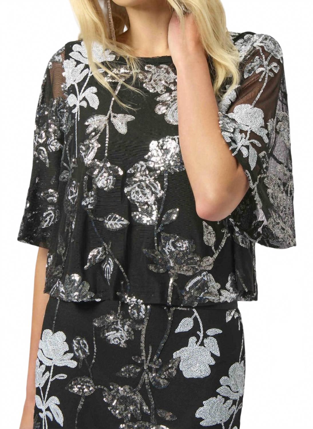 Top con estampado floral con bordado con lentejuelas color negro
