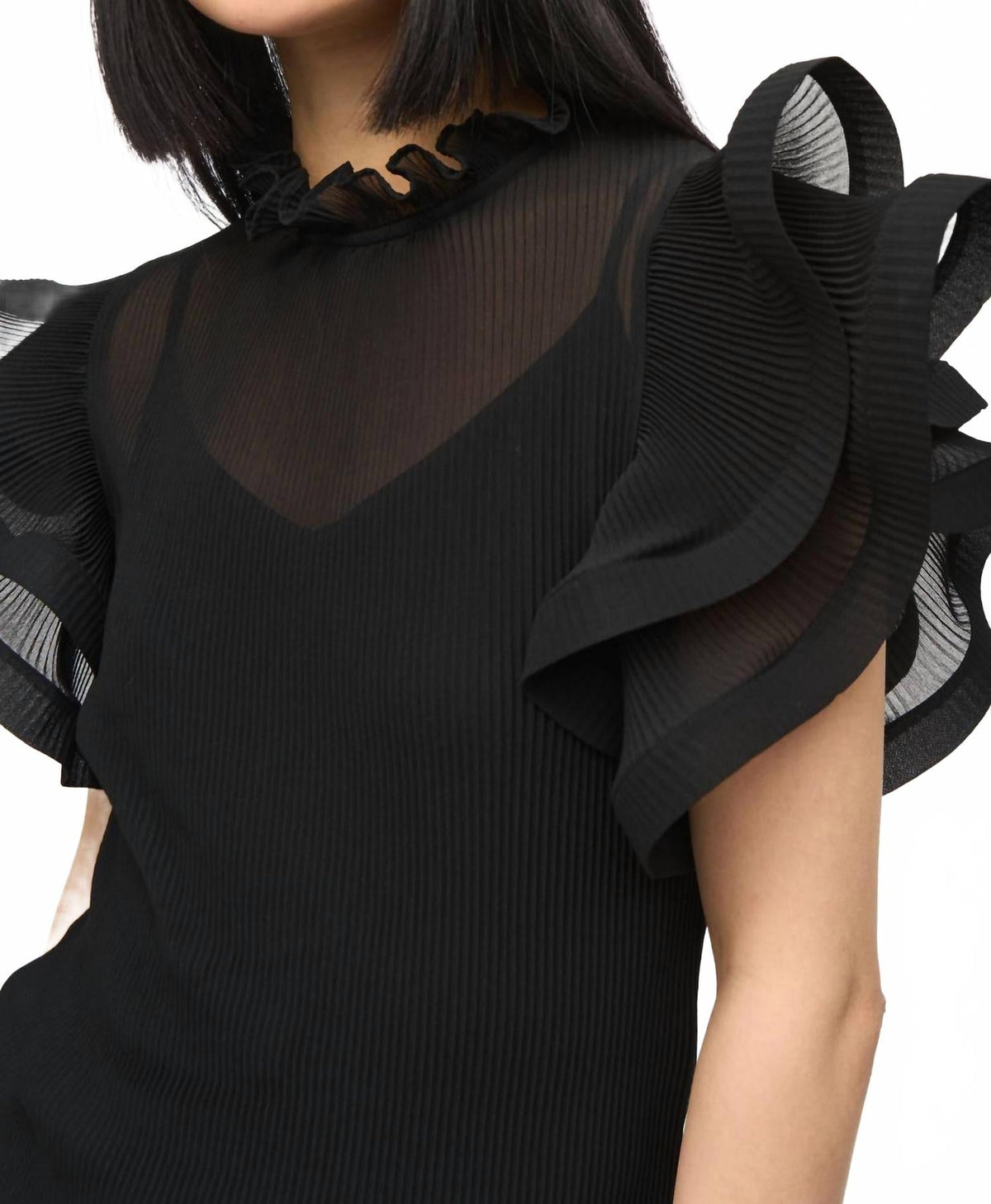 Top de gasa con pliegues color negro