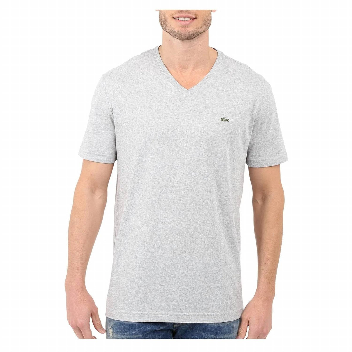Camiseta de hombre de manga corta con cuello en V color plateado
