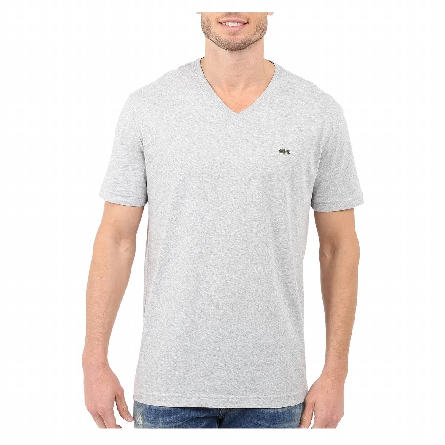 Camiseta de hombre de manga corta con cuello en V color plateado