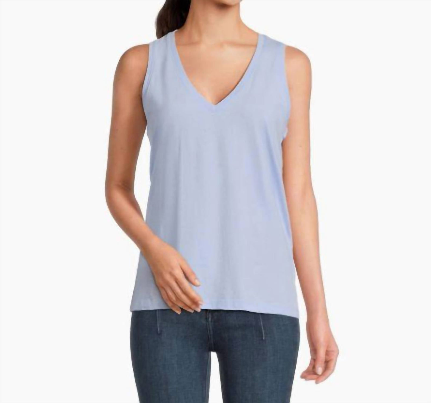 Camiseta sin mangas con cuello en V color azul