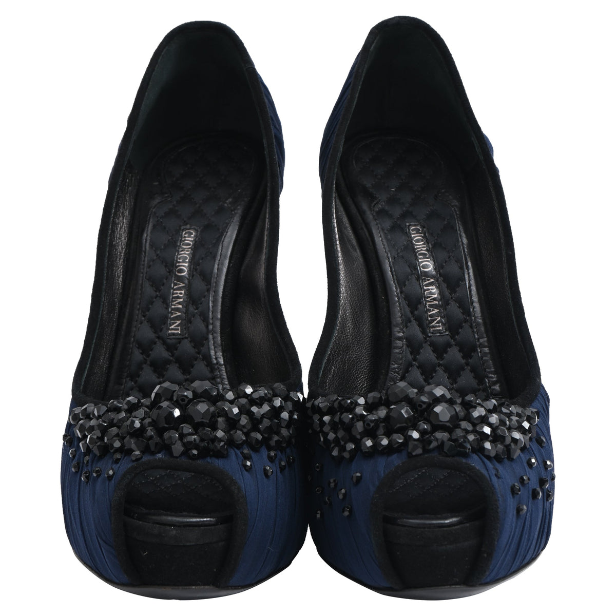Tacones de satén color azul marino
