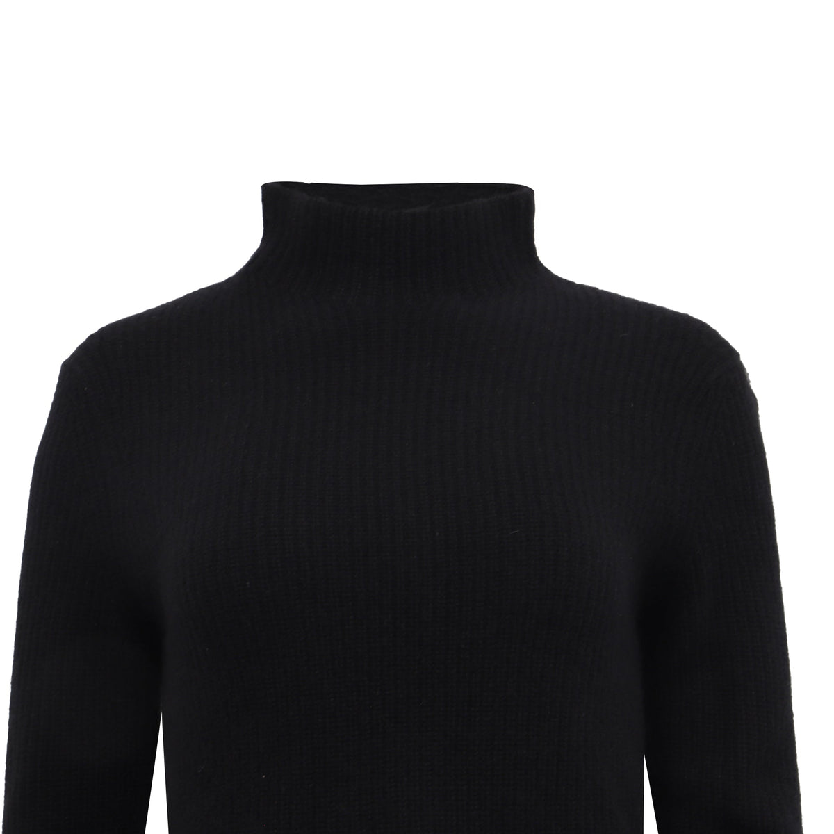 Suéter de cachemira con cuello alto con tejido acanalado color negro