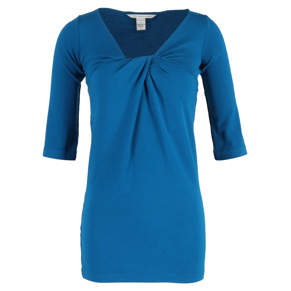 Vestido de lana corto con cuello en V color azul