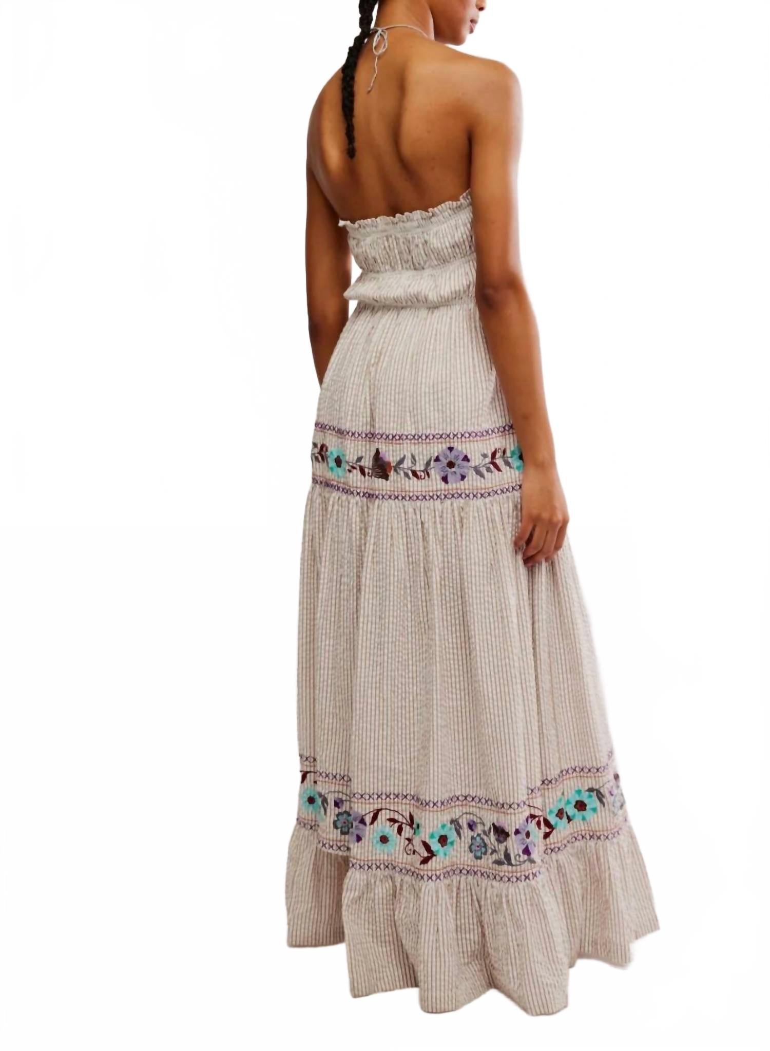 Vestido midi a rayas color marfil