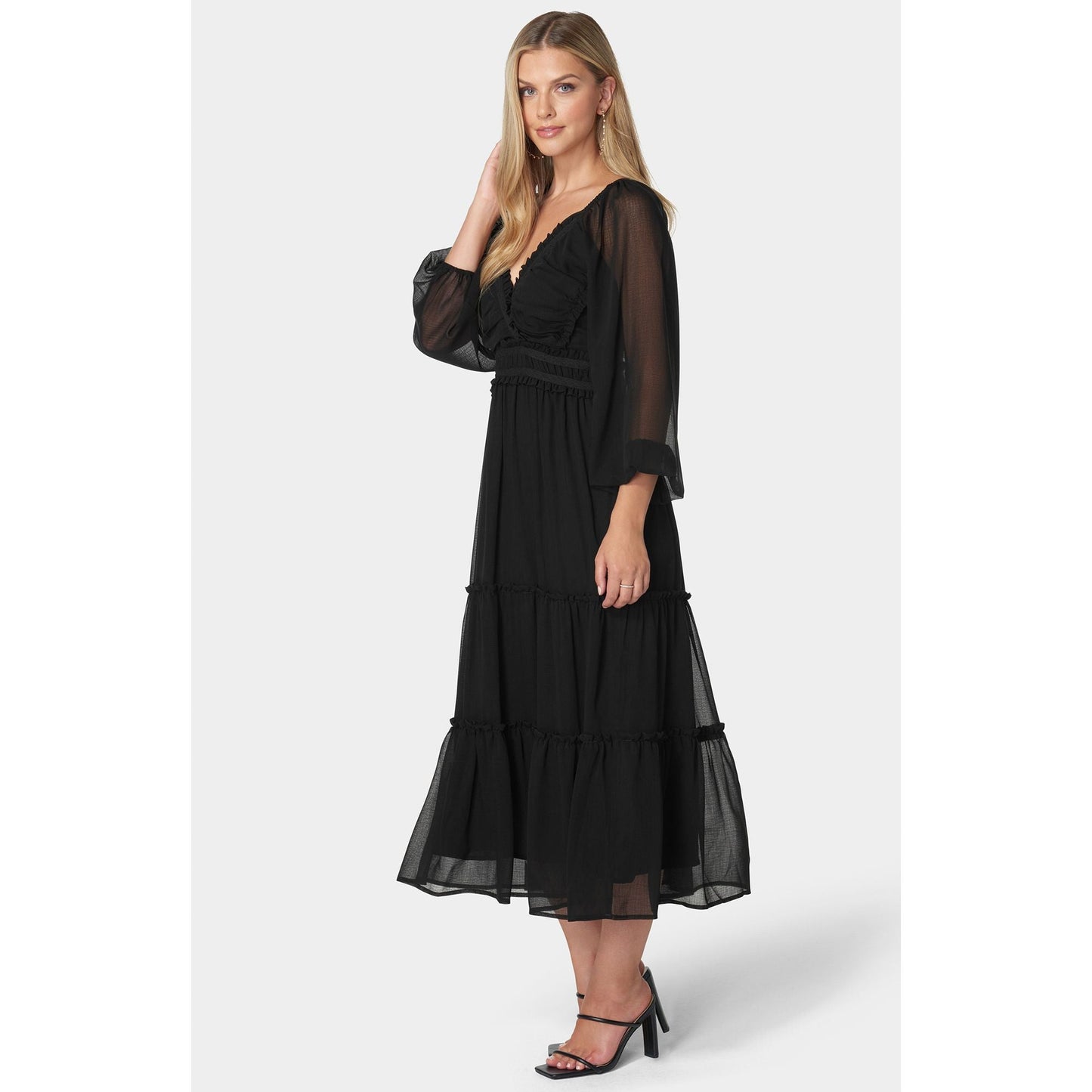 Vestido de mujer de gasa midi con cordones