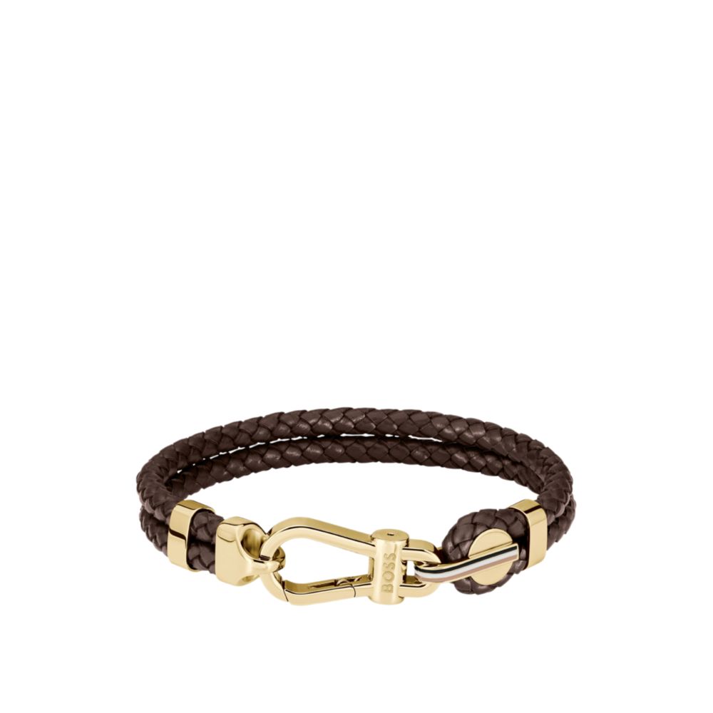 Pulsera de cuero color café y dorado