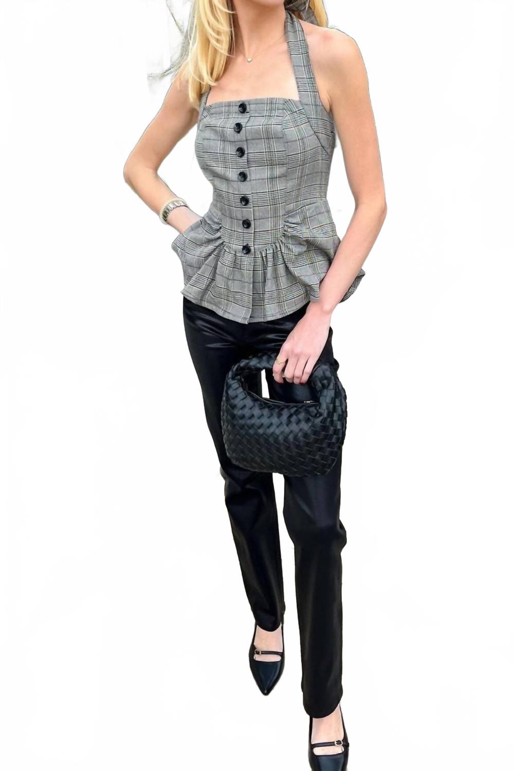 Top a cuadros color gris