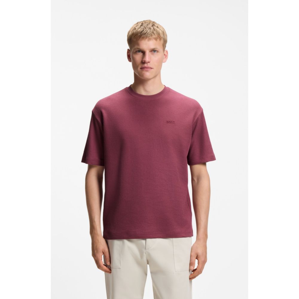 Camiseta de algodón de corte amplio con tejido acanalado