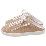 Stuart Weitzman Goldie Mules en Rafia Beige