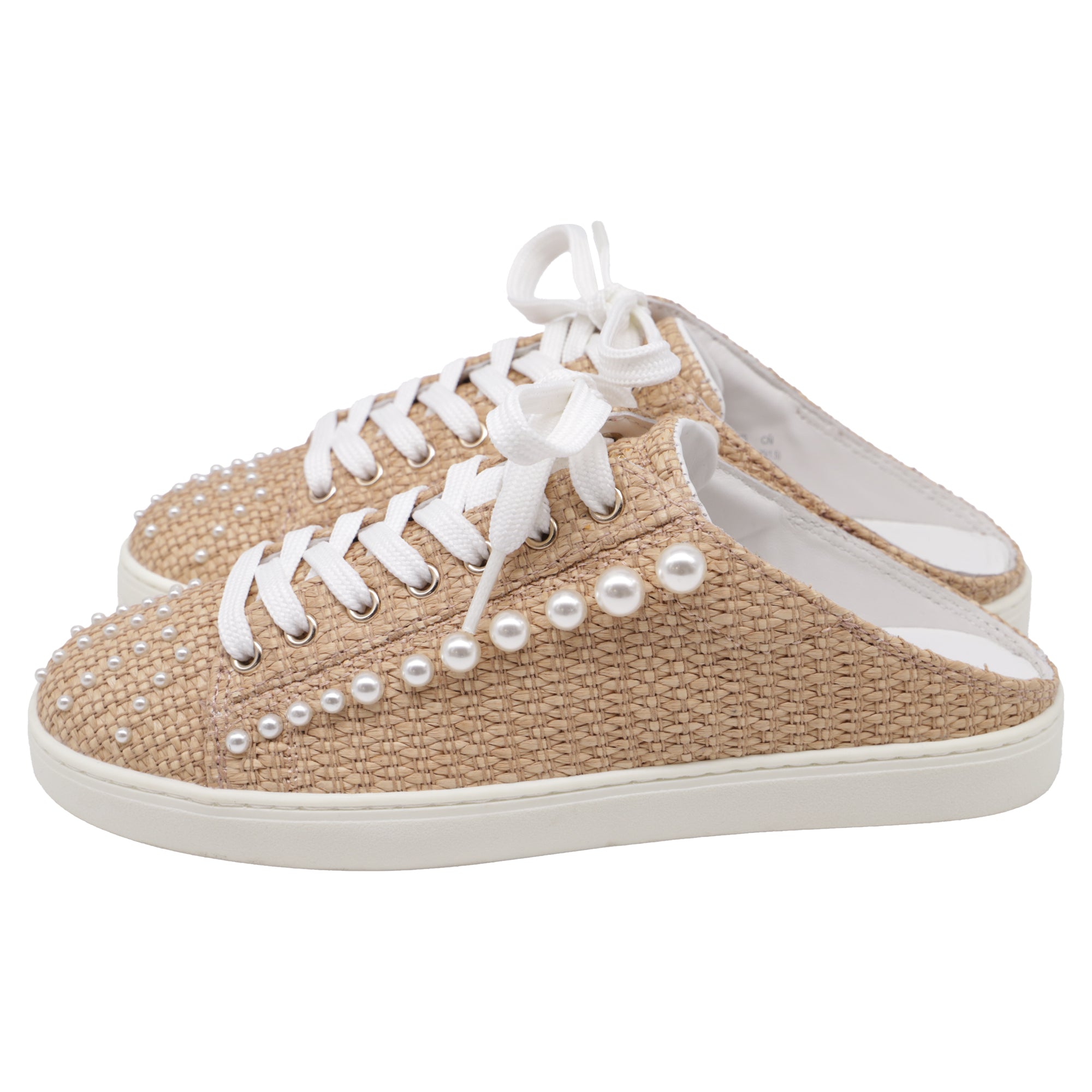 Stuart Weitzman Goldie Mules en Rafia Beige