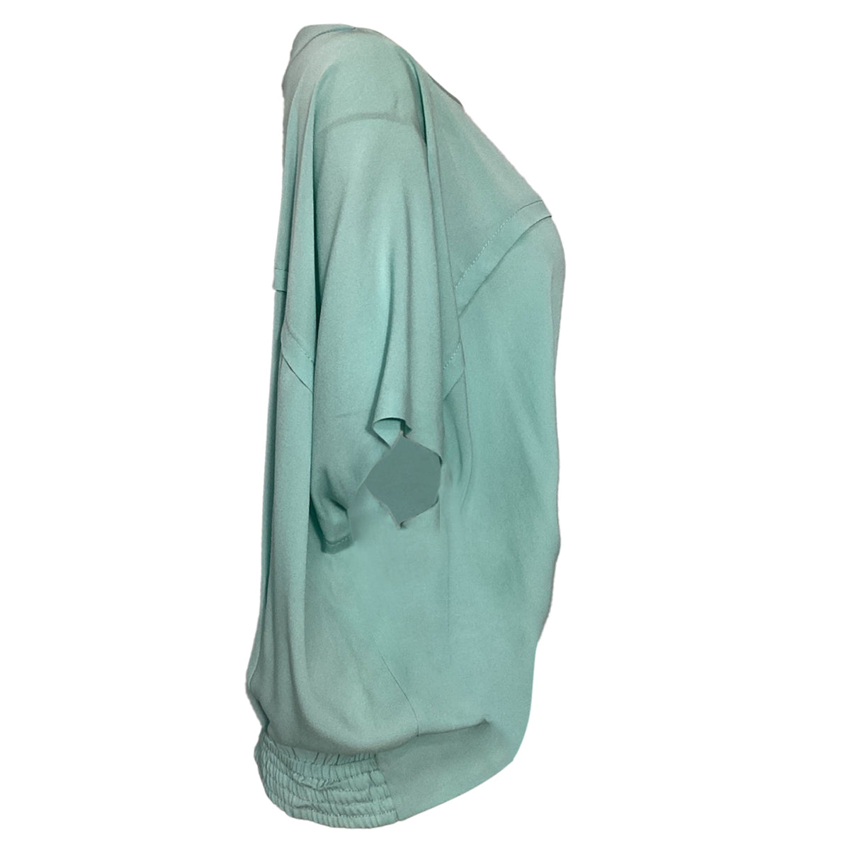 Blusa de seda de manga corta color turquesa