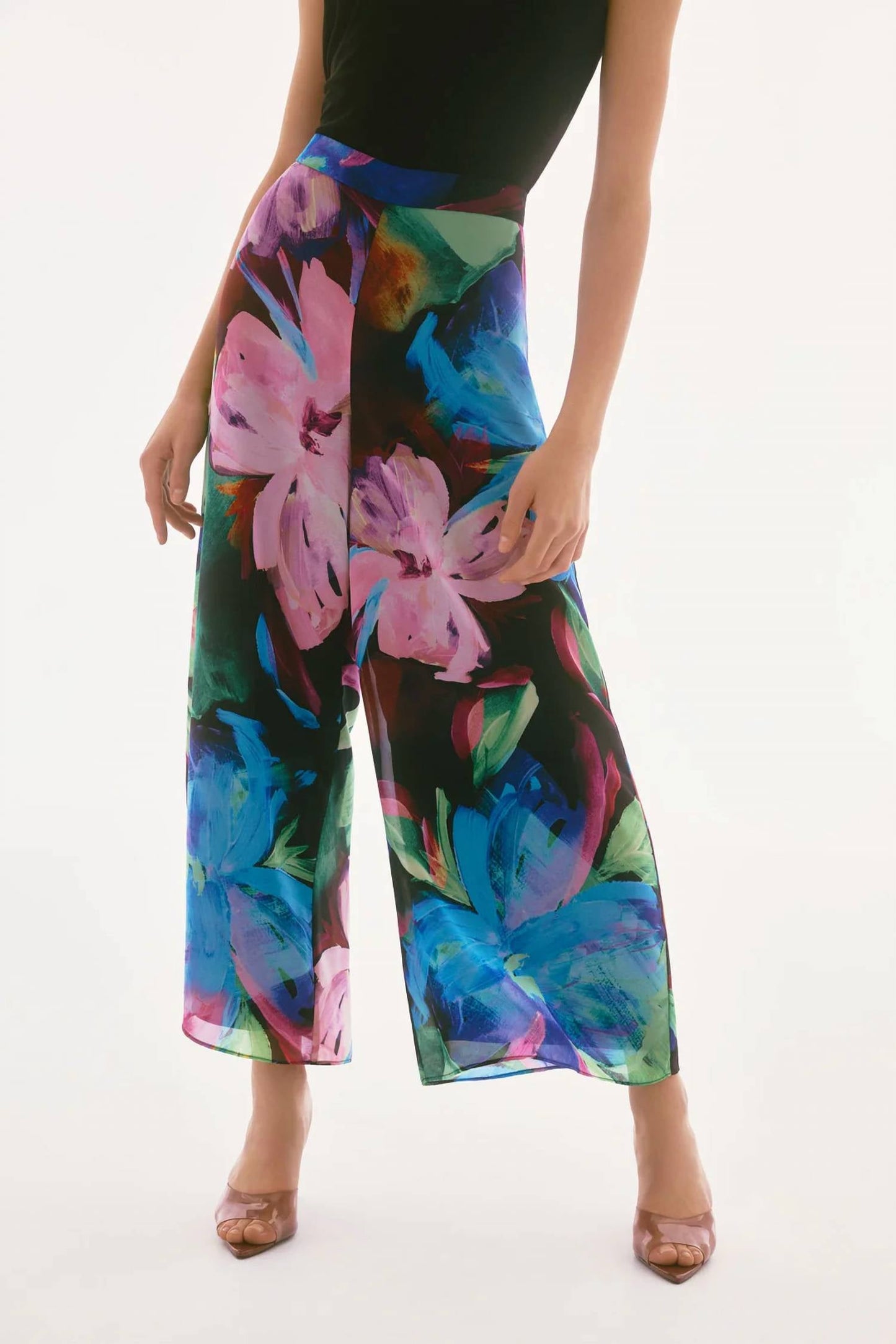 Pantalón de gasa de pierna ancha con estampado floral