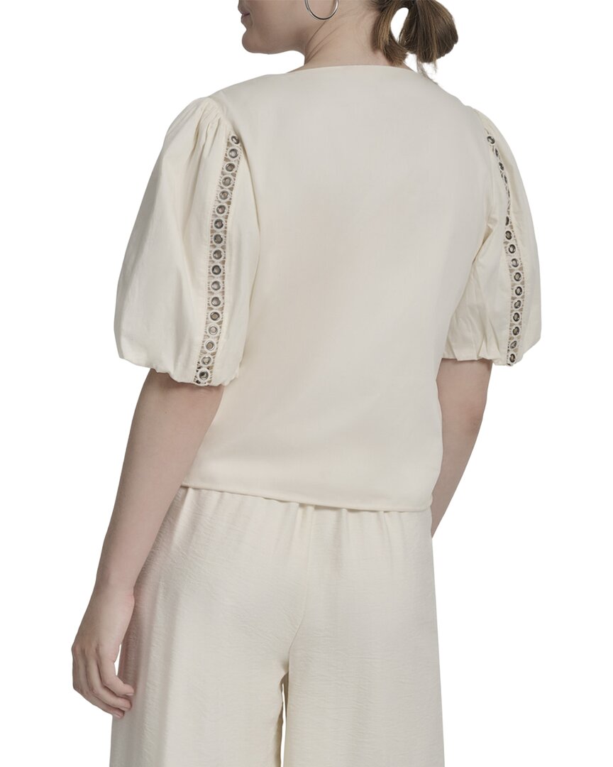 DKNY Top Manga Globo Cuello en V