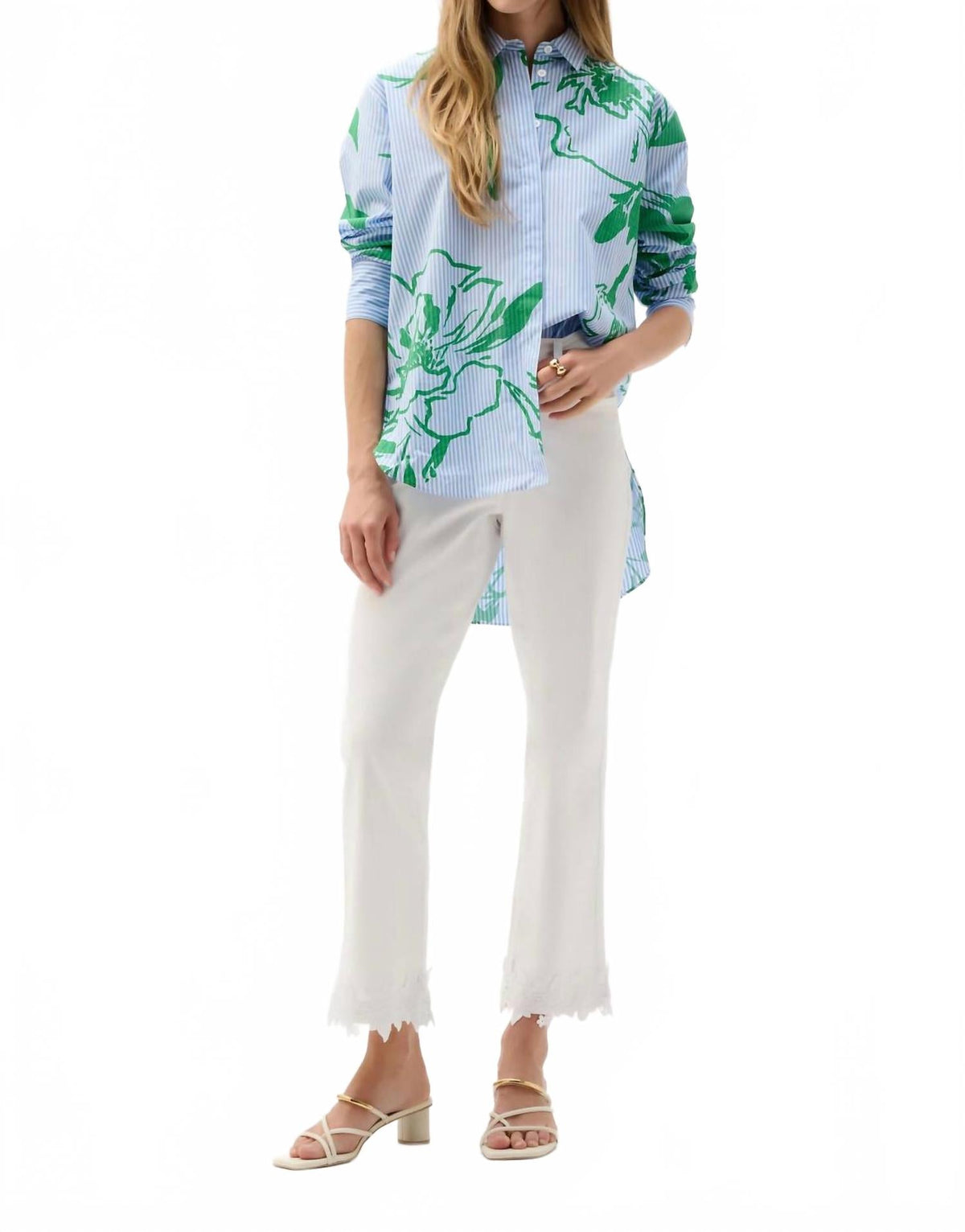 Blusa de algodón con estampado floral a rayas