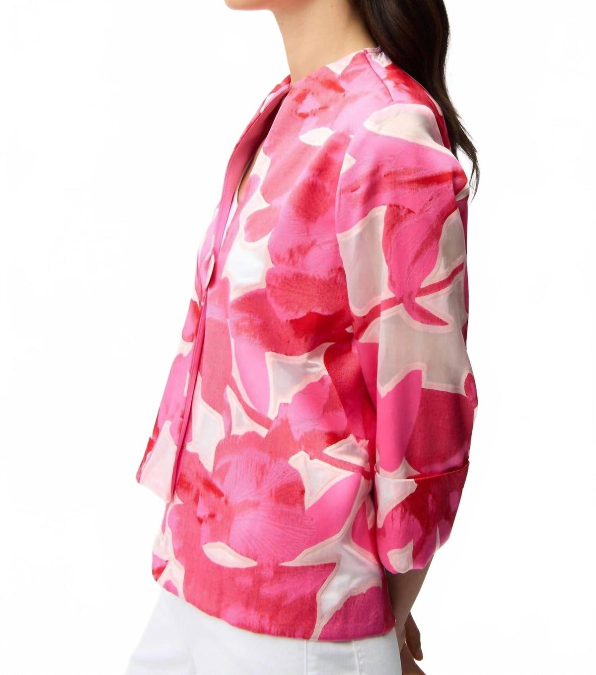 Chaqueta con estampado floral color rosado