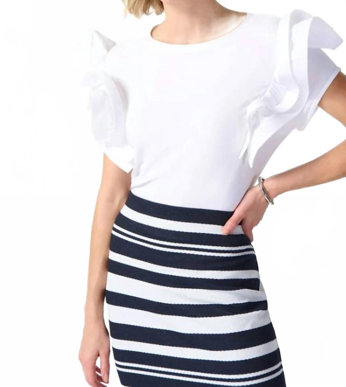 Falda midi color blanco y azul