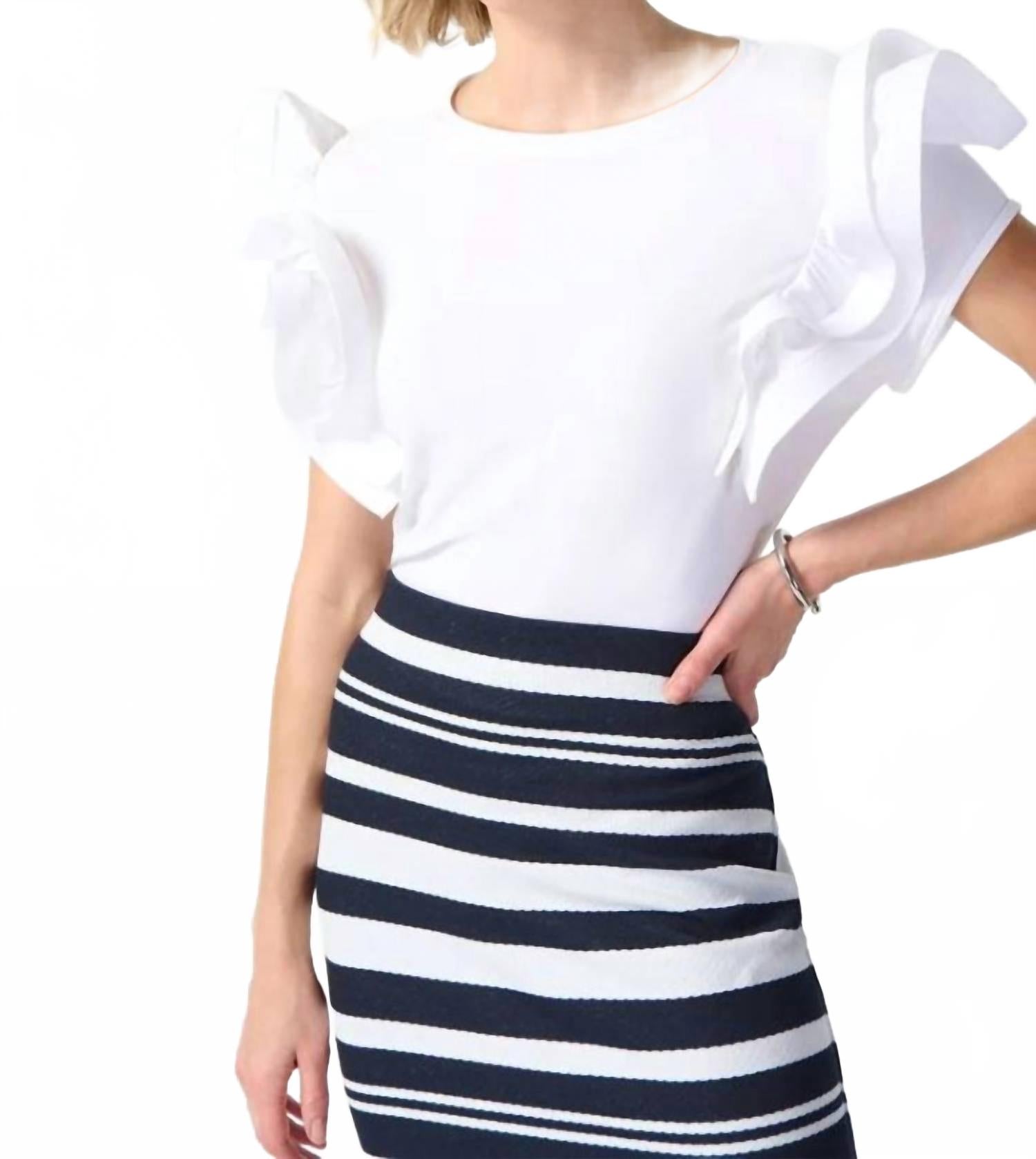 Falda midi color blanco y azul