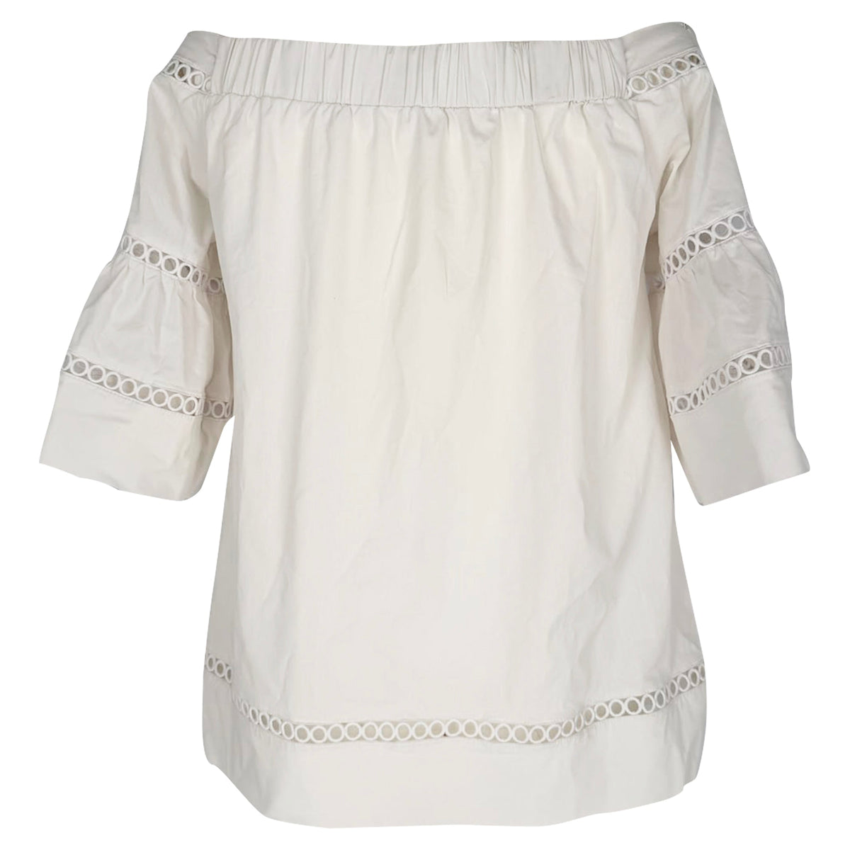 Top de algodón con hombros descubiertos con bordado color blanco