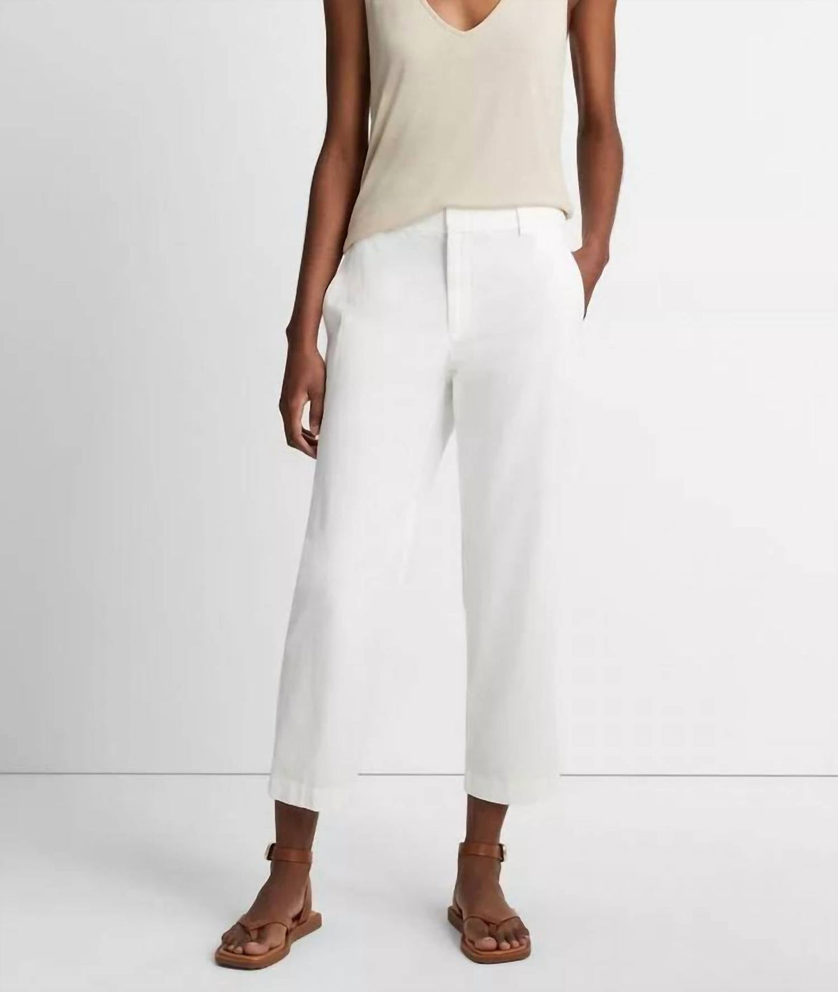 Pantalón de algodón de tiro bajo color blanco