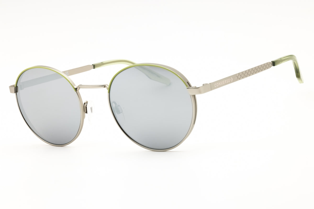 Gafas de satén color gris y verde y plateado