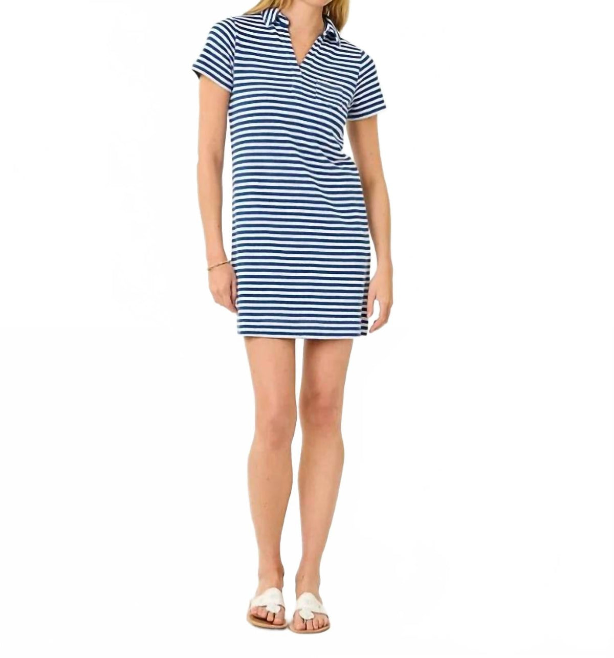 Vestido de manga corta a rayas color azul marino