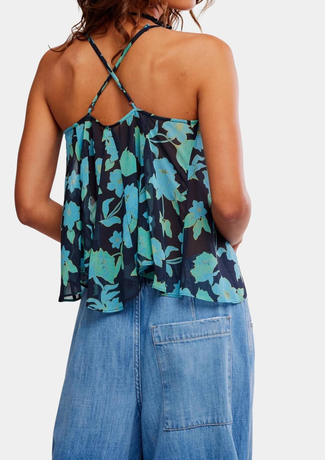 Camiseta sin mangas con estampado floral color azul