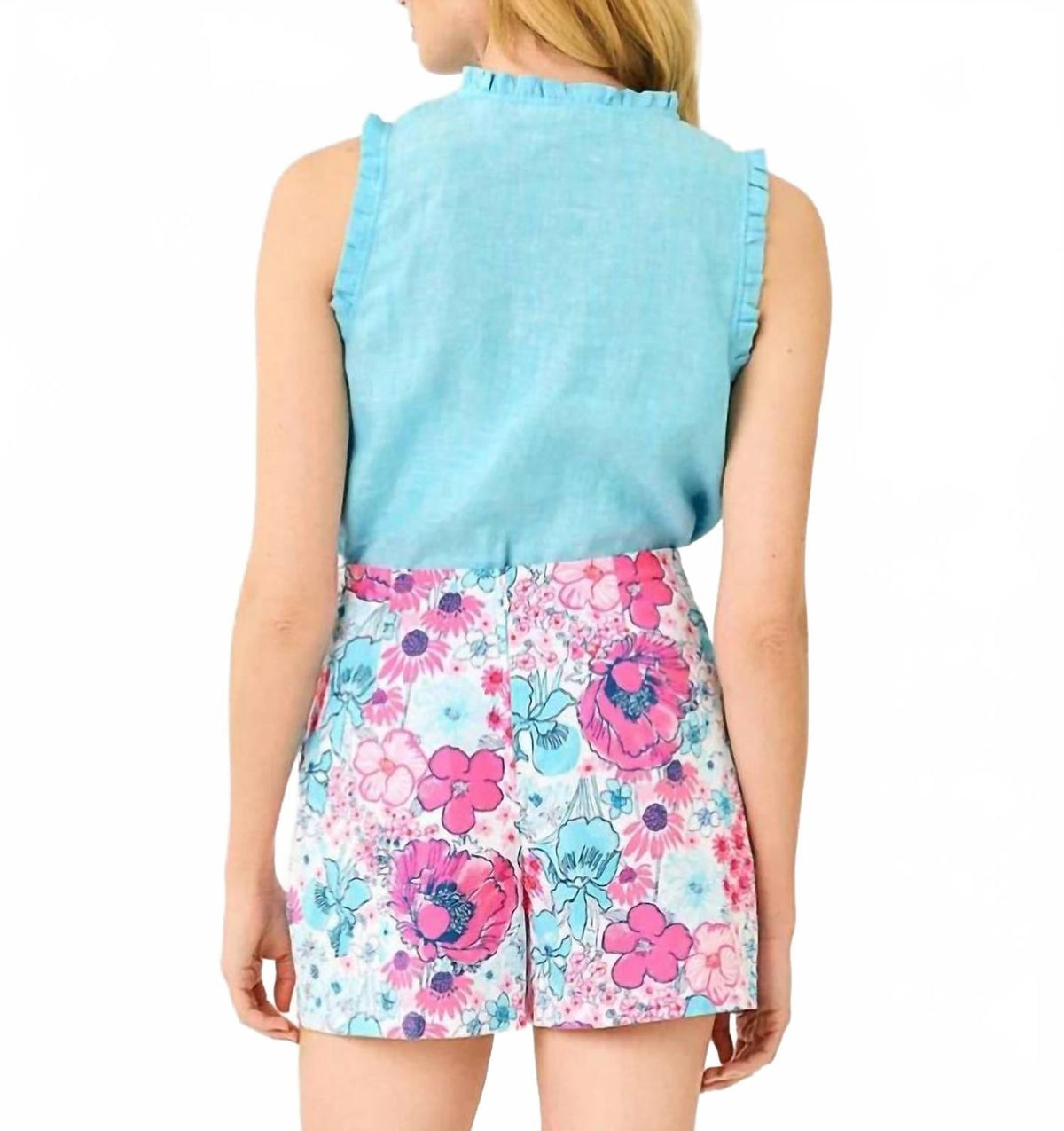 Top sin mangas con boleros color blanco y azul