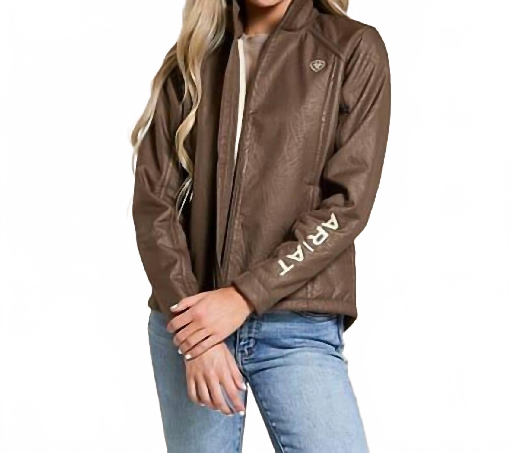 Chaqueta de efecto cuero color café
