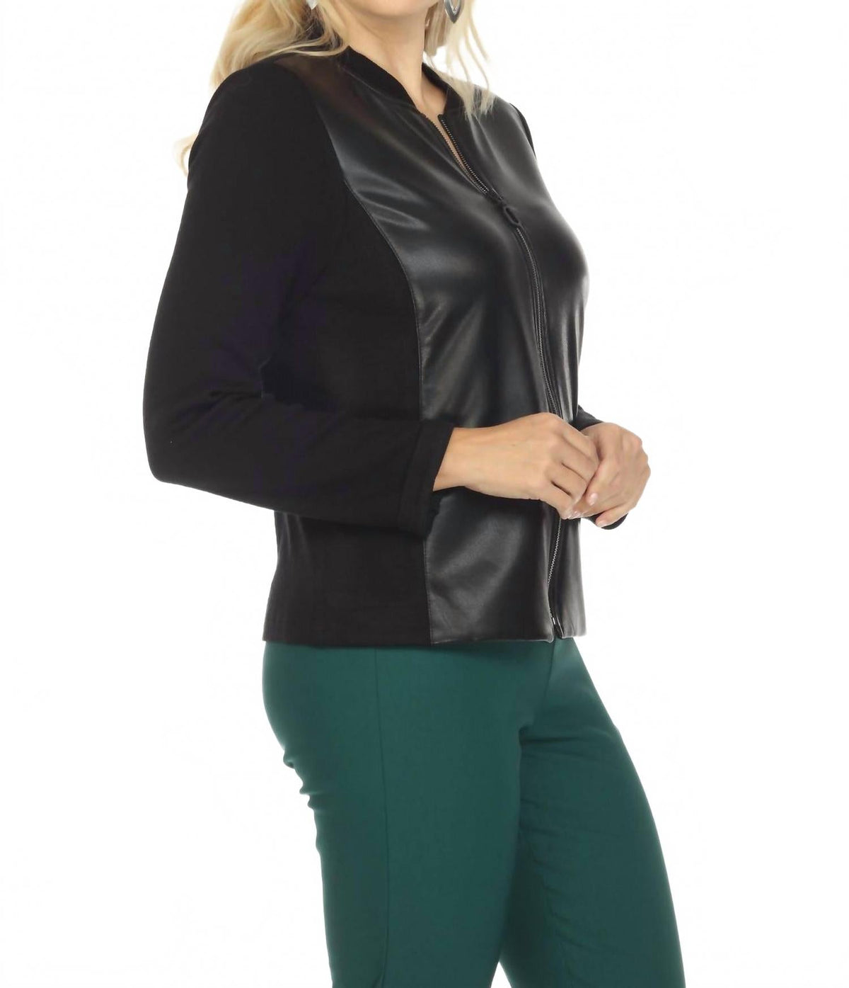 Chaqueta de efecto cuero de manga larga color negro