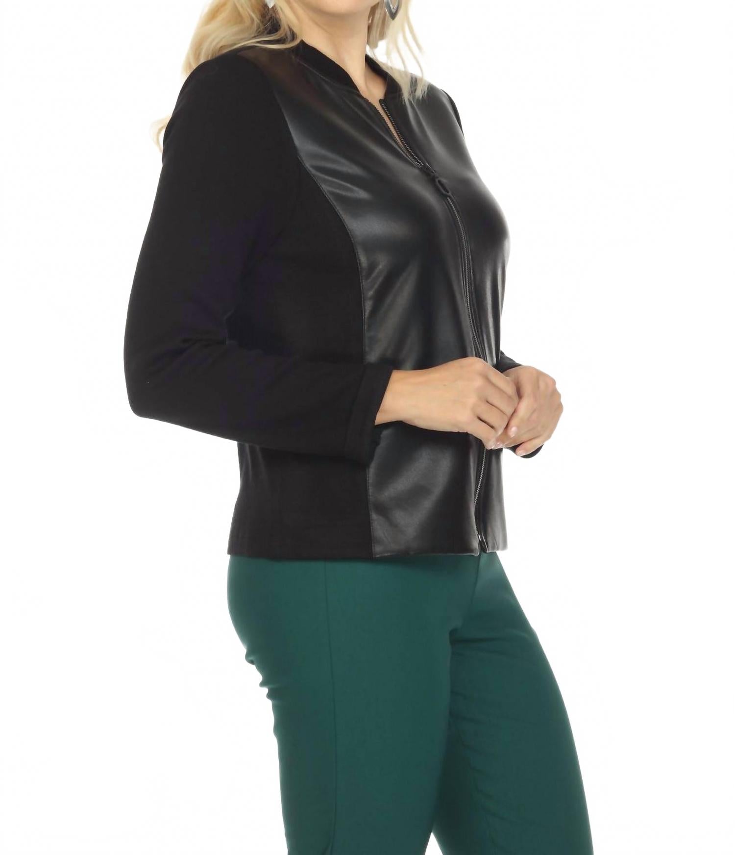 Chaqueta de efecto cuero de manga larga color negro