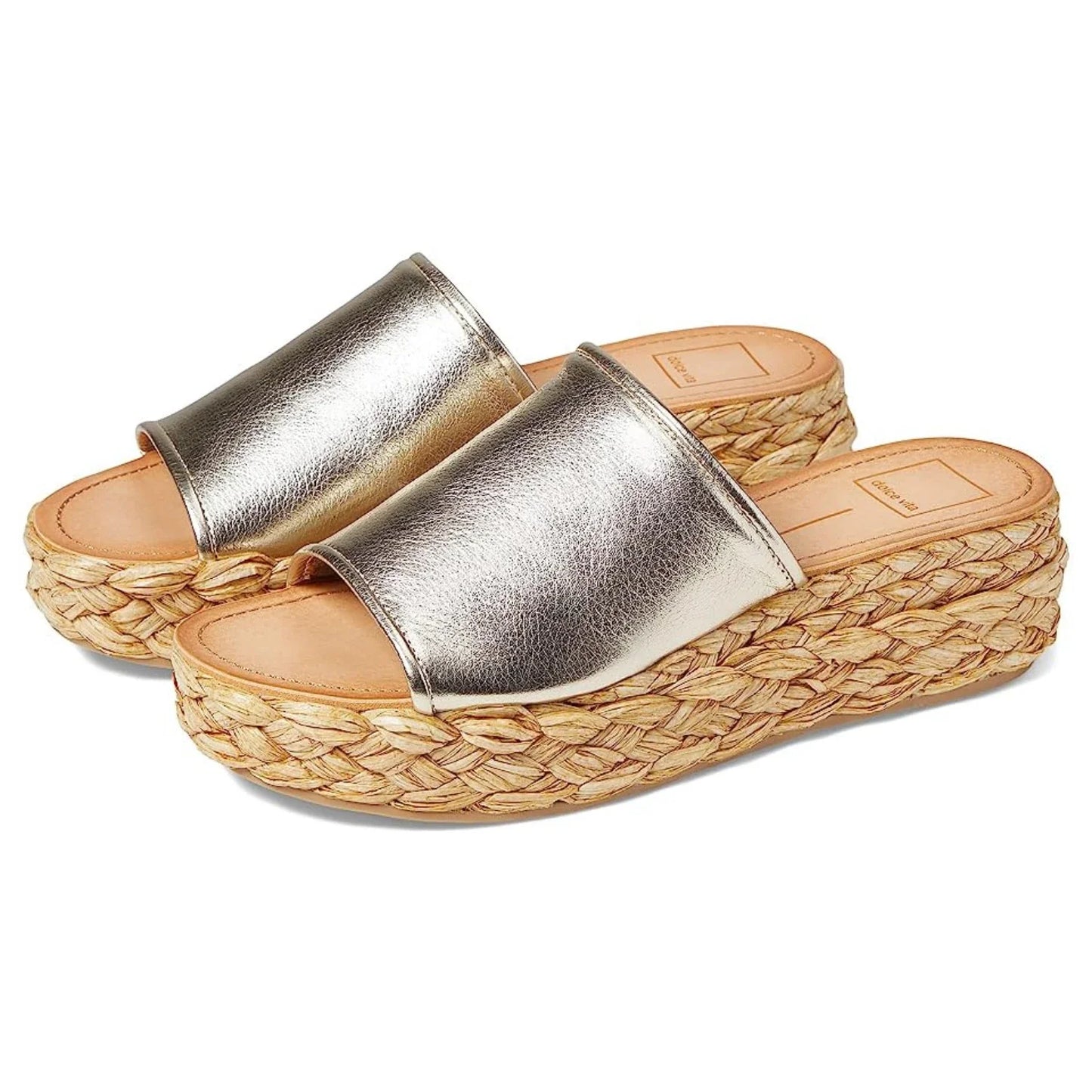 Sandalias de mujer de cuero con plataforma color dorado