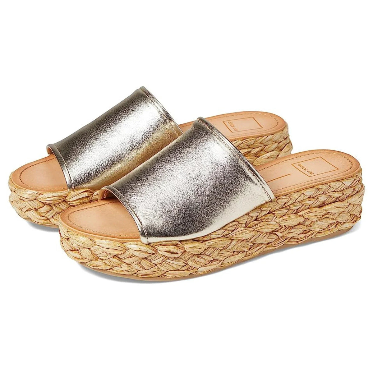 Sandalias de mujer de cuero con plataforma color dorado