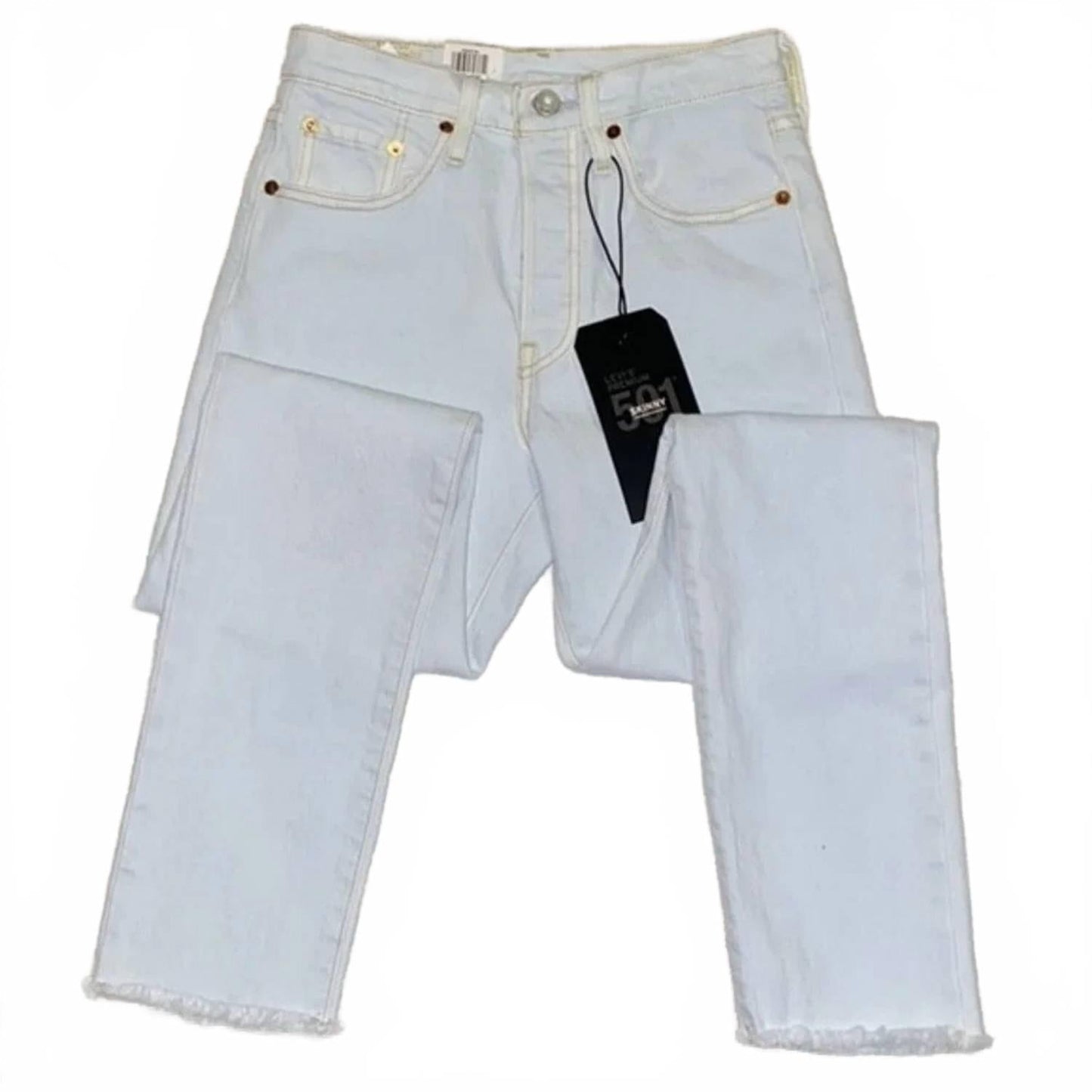 Jean de mujer de corte ajustado color blanco y azul
