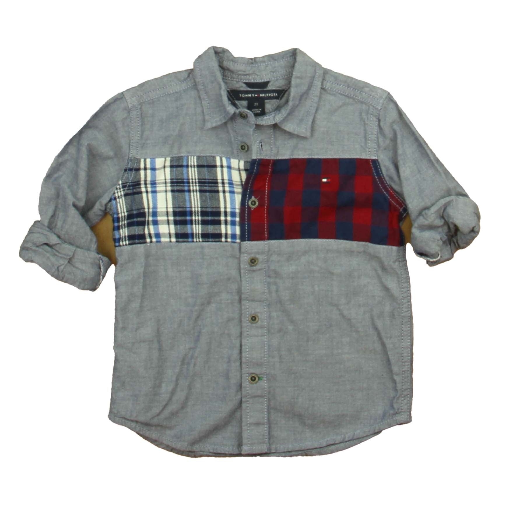 Camisa para niño de manga larga a cuadros color azul y rojo
