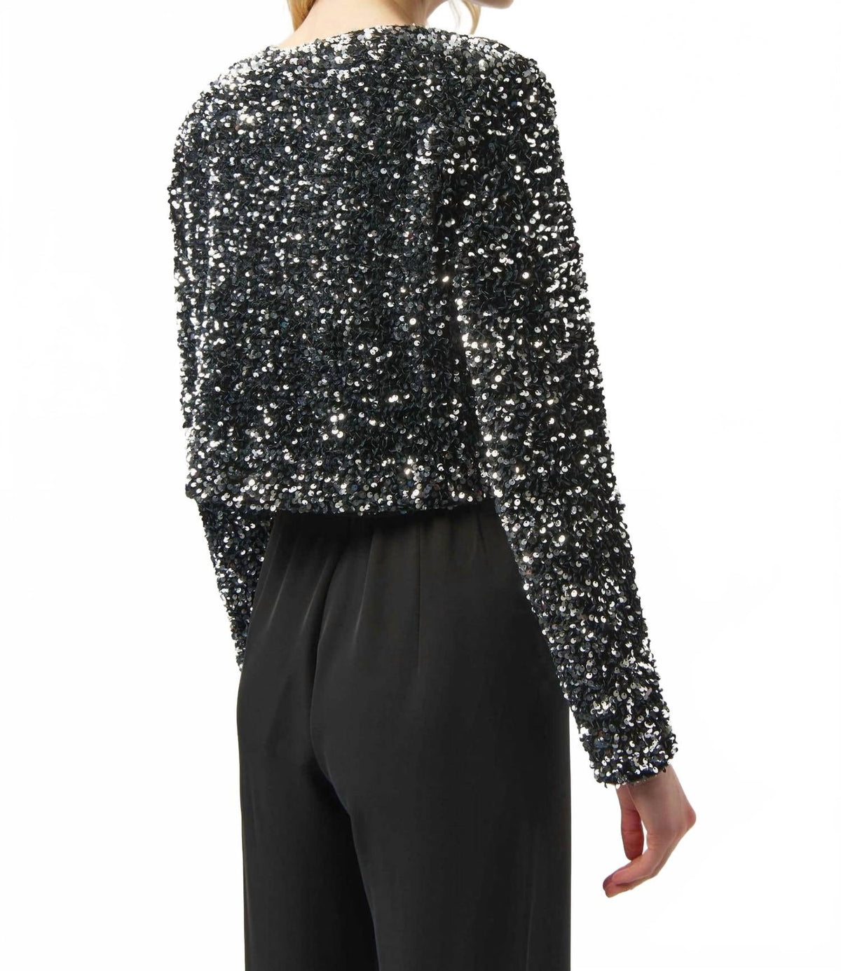 Chaqueta de manga larga con lentejuelas color plateado