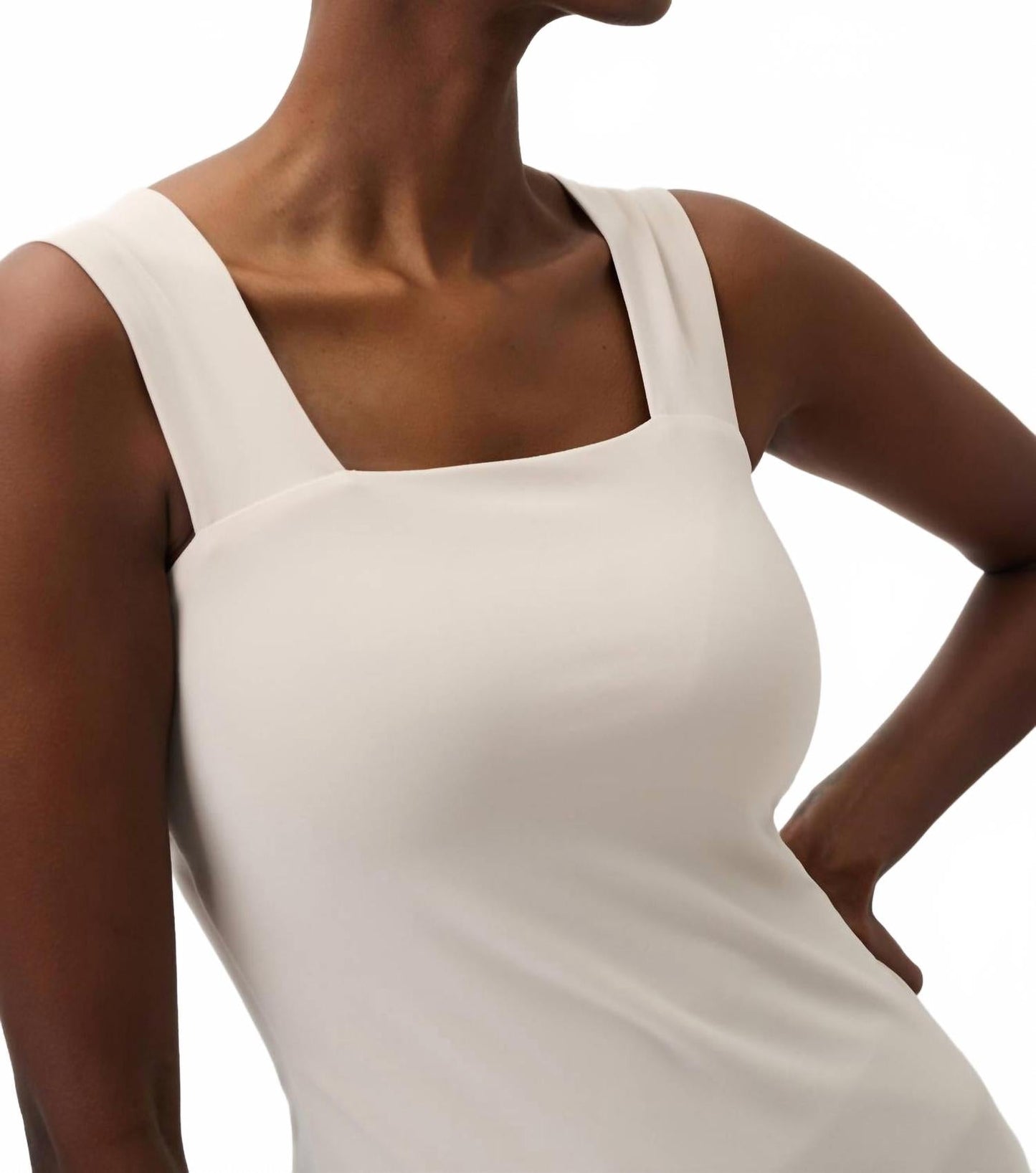 Camiseta sin mangas con escote cuadrado color beige