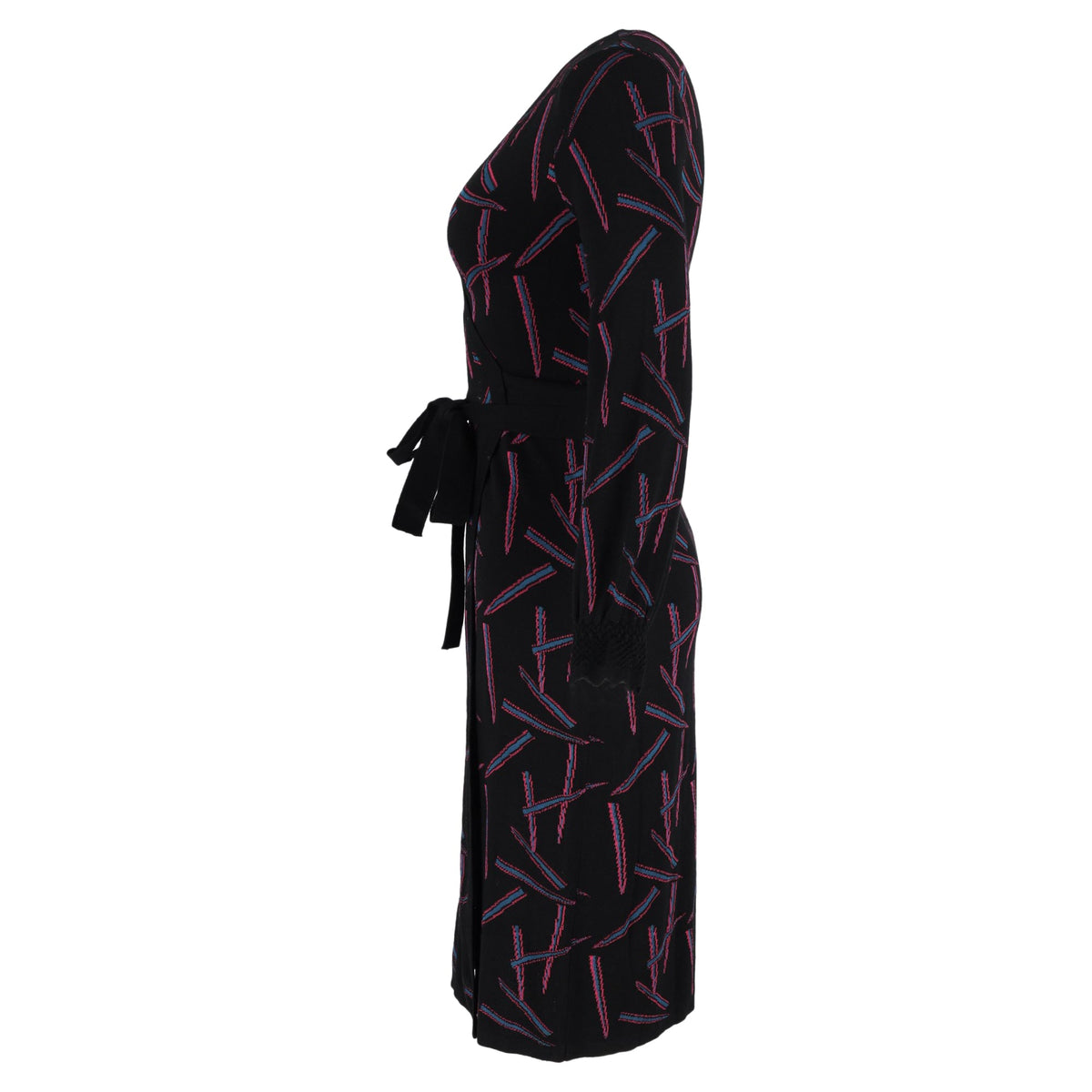 Vestido de lana con estampado color negro y rosado