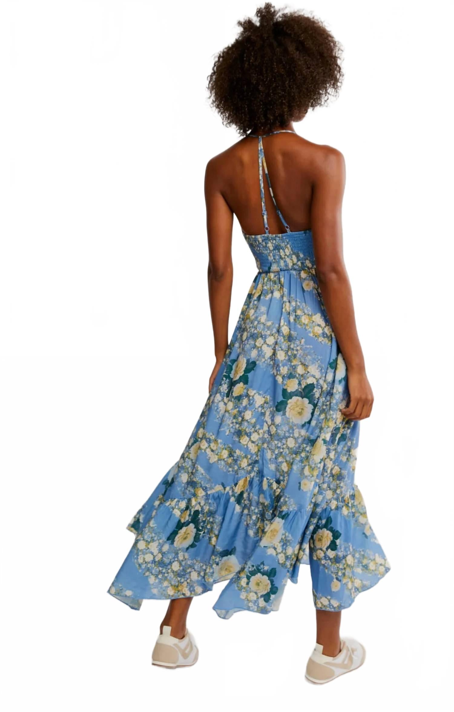 Vestido largo con estampado color azul