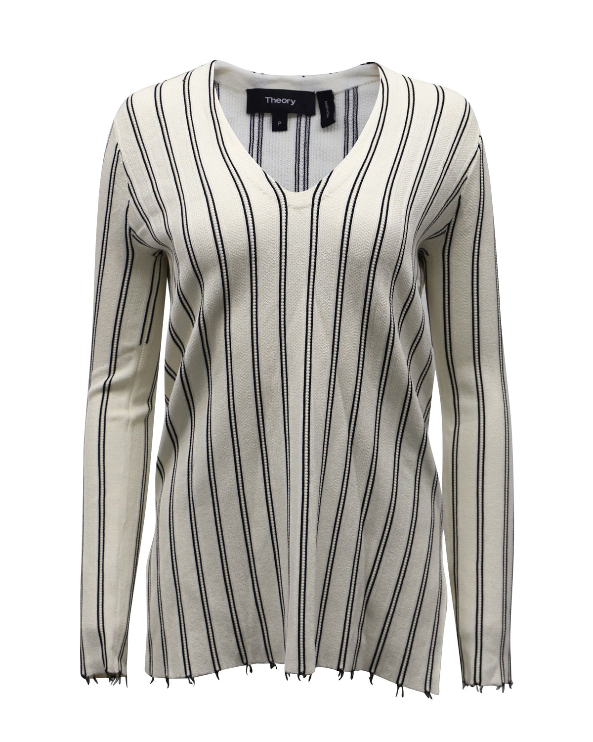 Blusa con cuello en V a rayas color blanco y crema