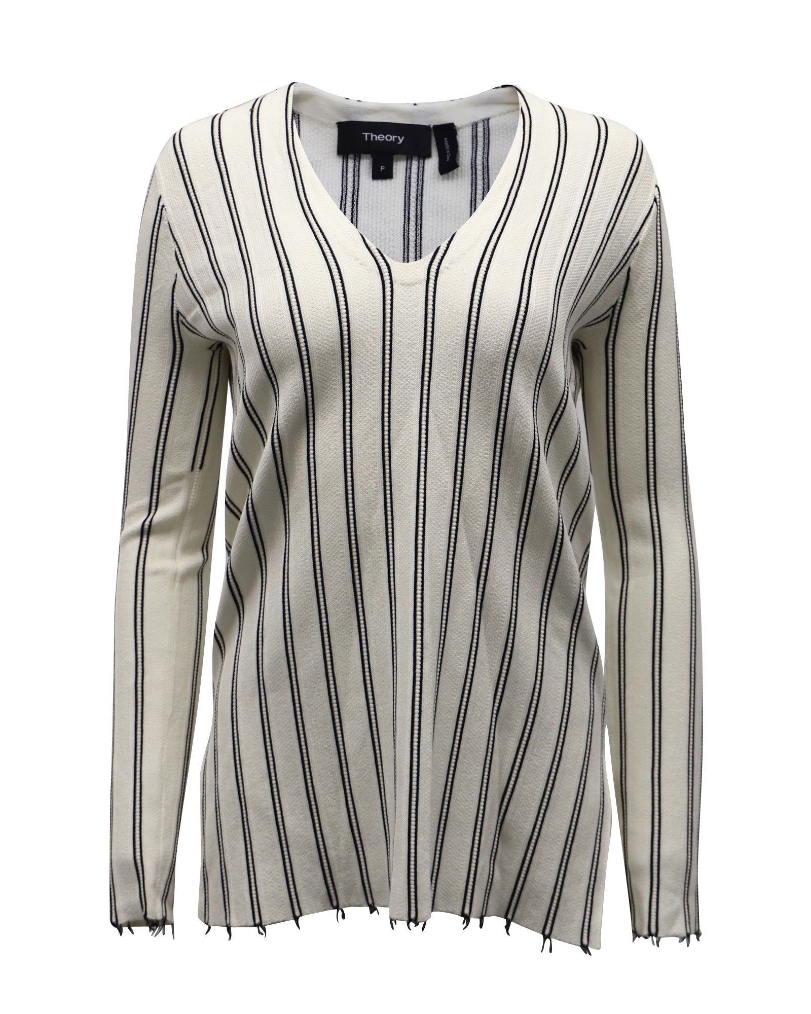 Blusa con cuello en V a rayas color blanco y crema
