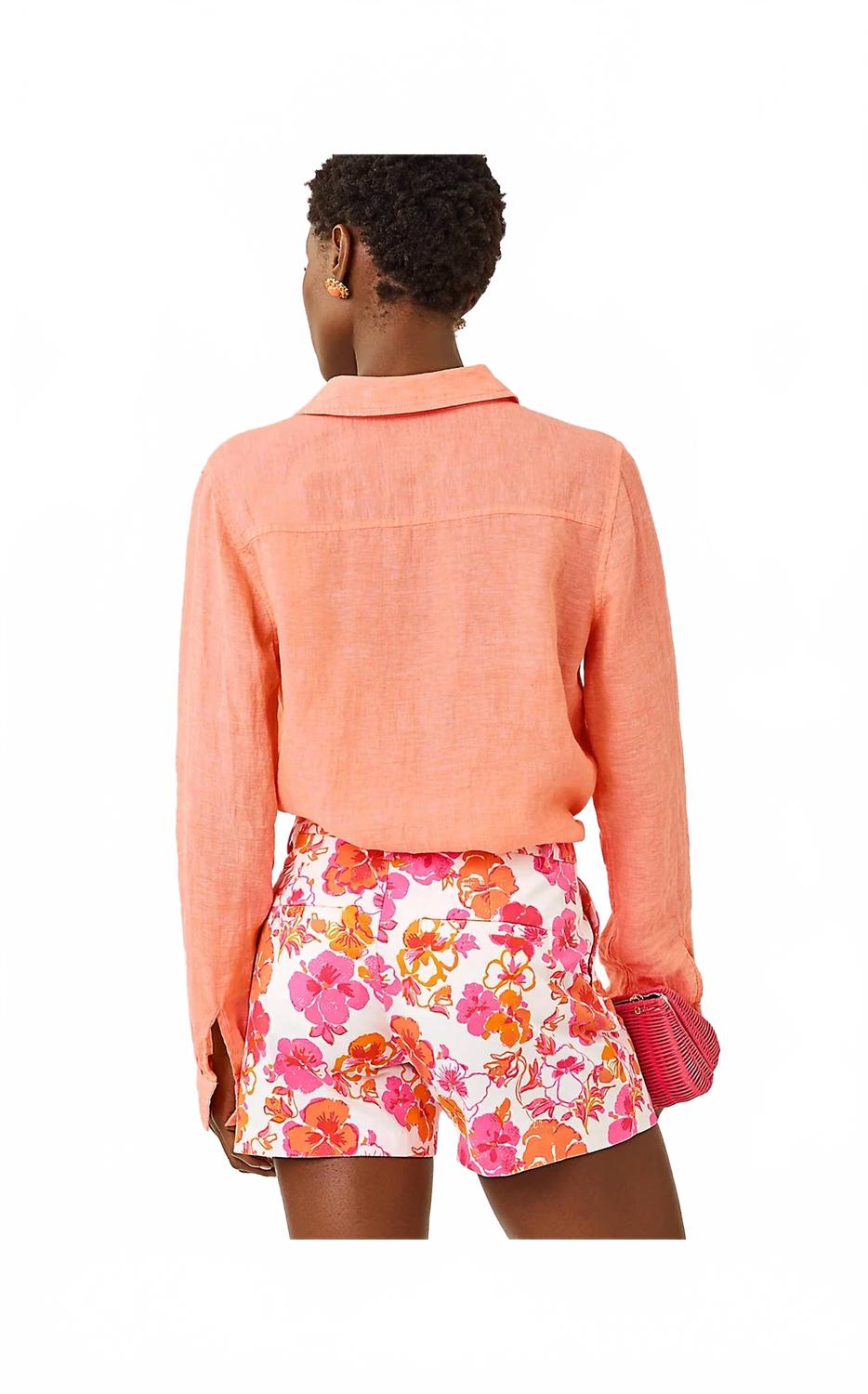 Top de lino color blanco y naranja