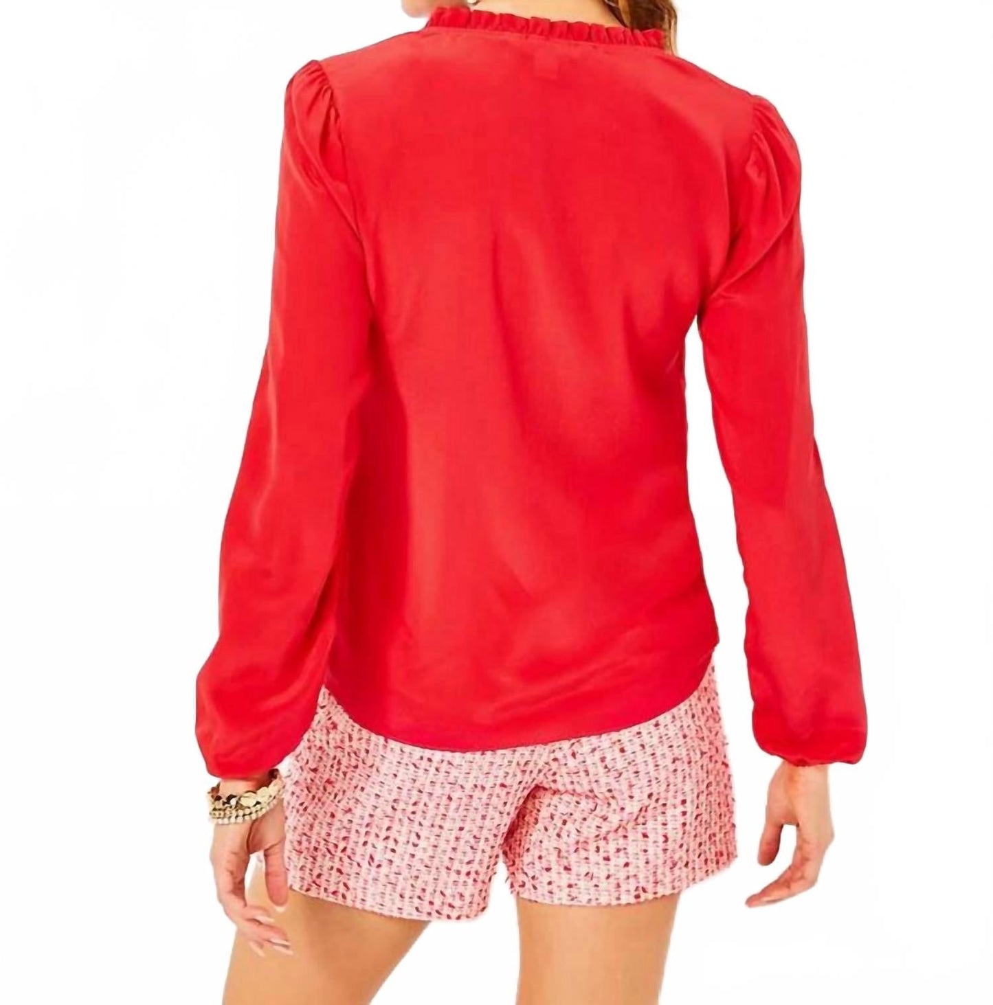 Top de seda de manga larga color rojo
