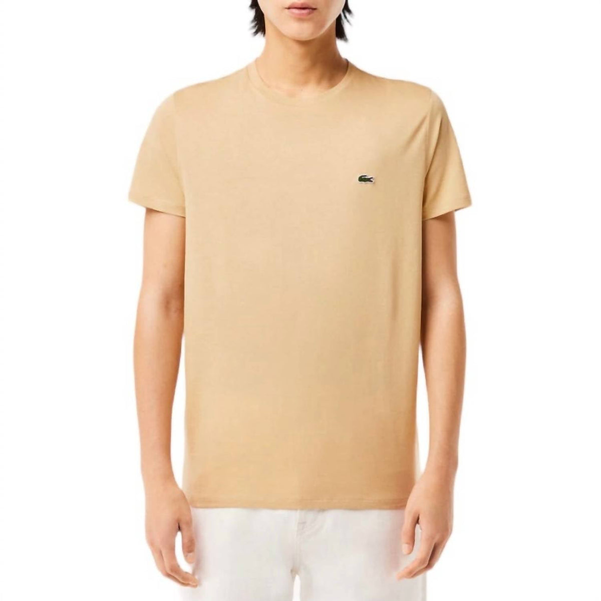 Camiseta de algodón con cuello redondo color beige