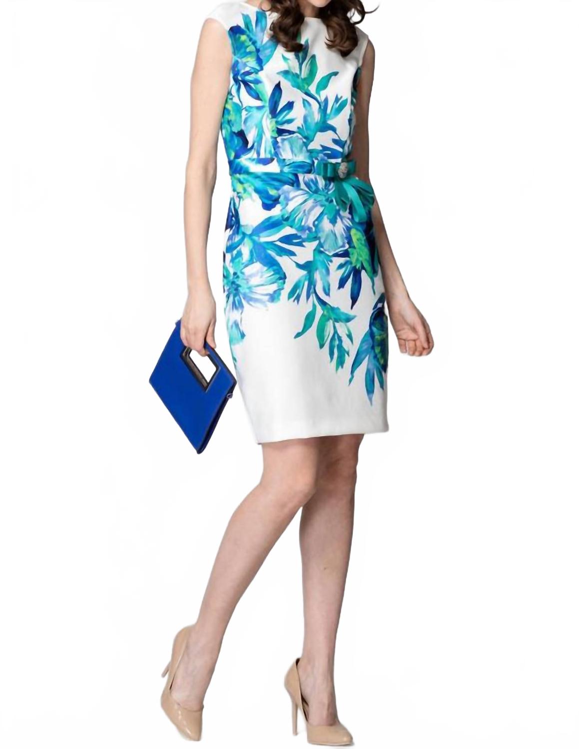 Vestido corto con estampado floral color blanco y azul