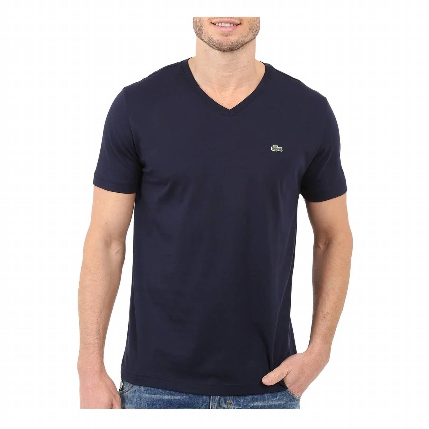 Camiseta de hombre de manga corta con cuello en V color azul marino